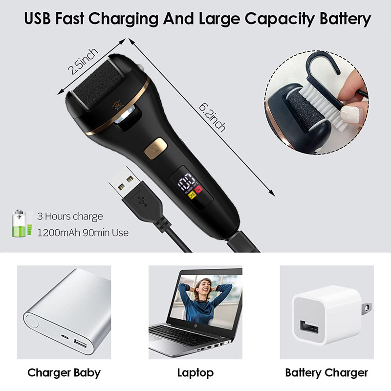 Atsparus vandeniui įkrautas elektrinis pėdų dildė kulniukams Šlifavimo pedikiūro įrankiai Profesionalus pėdų priežiūros įrankis Dead Hard Skin Callus USB