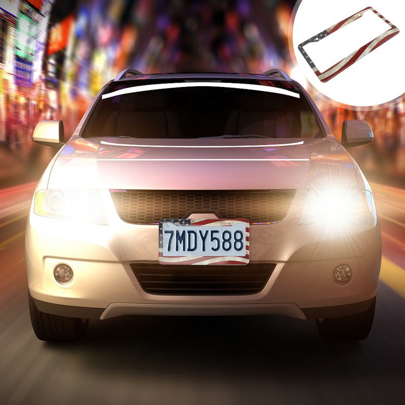 Valstybinio numerio ženklo rėmai Automobilių senovinis metalas Amerikos vėliava blizgantis kalnų krištolo laikiklis motociklas retro transporto priemonė auto