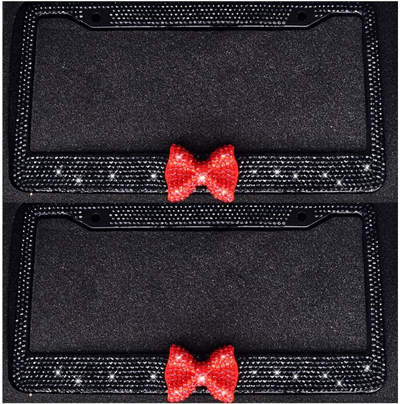 2 vnt Bling metalinio numerio ženklo rėmelio žyma Blizgantis krištolinis deimantinis putojantis kalnų krištolinis valstybinio numerio rėmelis su standartiniu varžtų rinkiniu