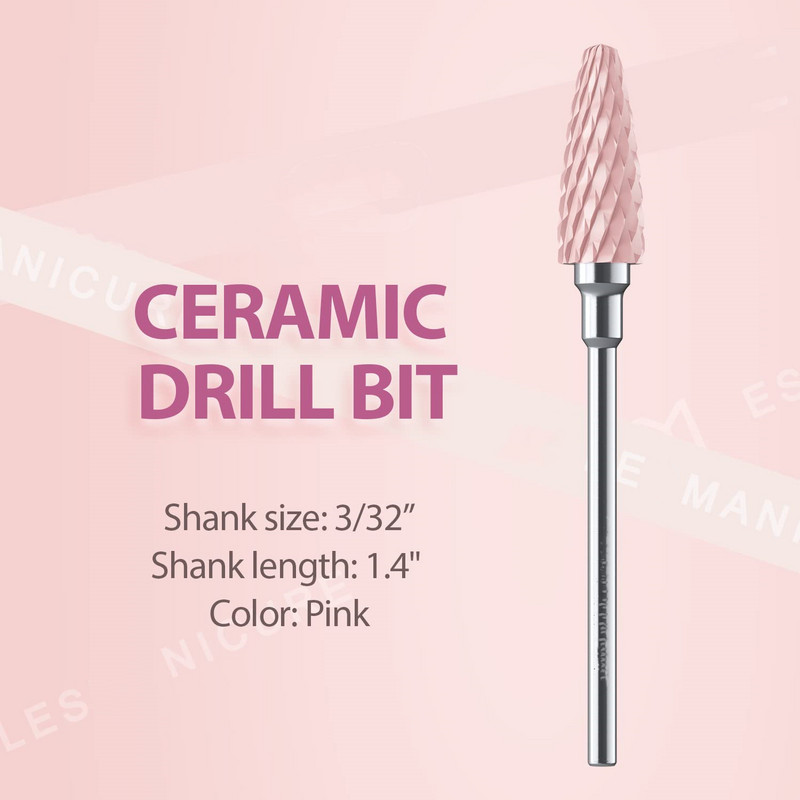 3/32 colių keraminiai nagų grąžtai, rožiniai manikiūro grąžtai, skirti pašalinti akrilo kietą gelį, profesionalūs nagų priedai namų salonui