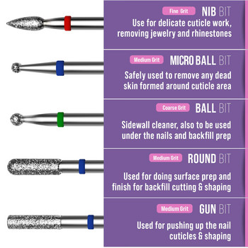 10 бр. Диамантени свредла за нокти Комплект за акрилни нокти Професионални свредла за кожички Инструмент за маникюр за домашен салон Спа