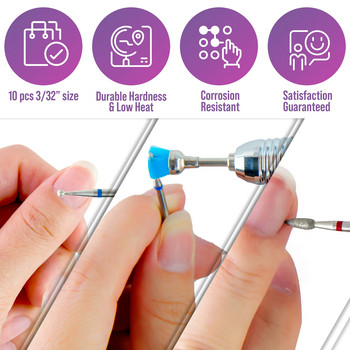 10 бр. Диамантени свредла за нокти Комплект за акрилни нокти Професионални свредла за кожички Инструмент за маникюр за домашен салон Спа