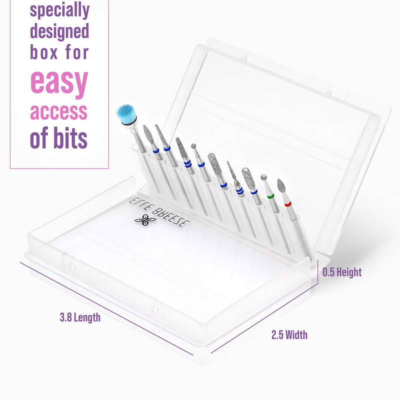 10 vnt deimantinių nagų grąžtų rinkinys akriliniams nagams profesionaliems odelių grąžtų manikiūro įrankis namų salonui SPA