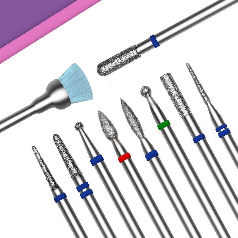 10 vnt deimantinių nagų grąžtų rinkinys akriliniams nagams profesionaliems odelių grąžtų manikiūro įrankis namų salonui SPA