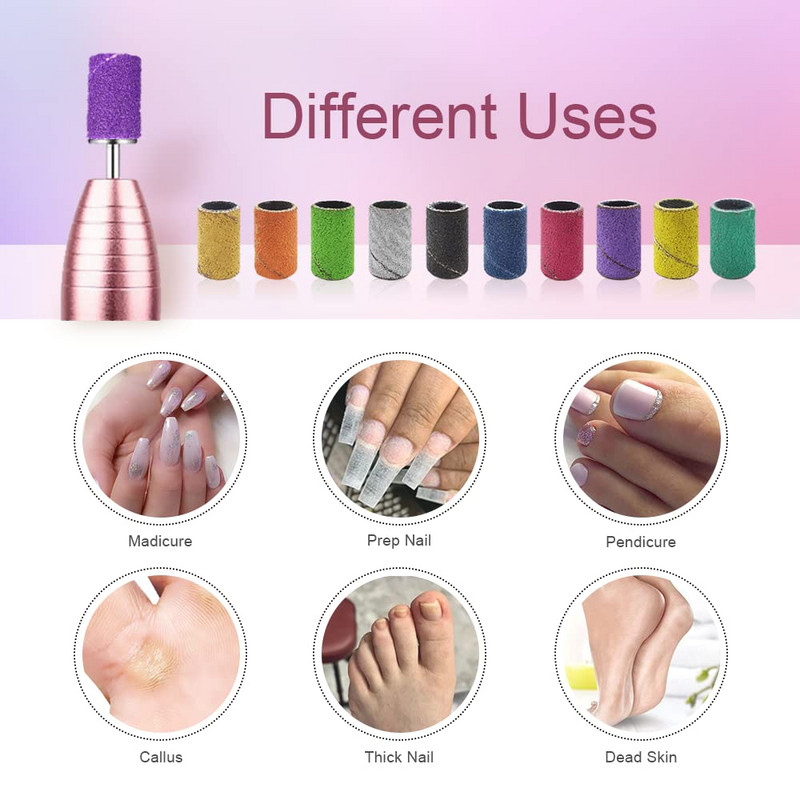 Šlifavimo juostų rinkinys 100 vnt. mišrių spalvų nagų šlifavimo dangtelis nagų grąžtams Efile manikiūro gelio lako valiklis Viskas manikiūrui