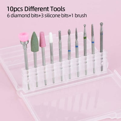 10 Pieces Nail Brill Bits, Ακρυλικό Σετ εργαλείων νυχιών, Προμήθειες Nail Art για μανικιούρ πεντικιούρ, UseGel Remove Polishing,Σπίτι, Σαλόνι