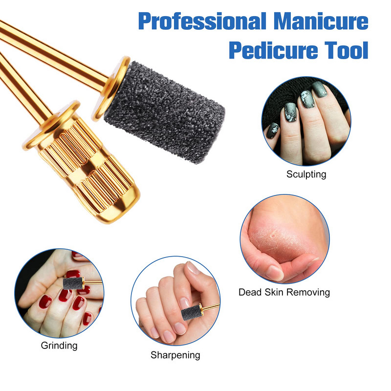 5 viename nagų grąžtai, karbido kūginės vamzdinės frezos 3/32 colių profesionalus 6 vnt. nagų grąžtų rinkinys, skirtas namų salono nagų įrankiams