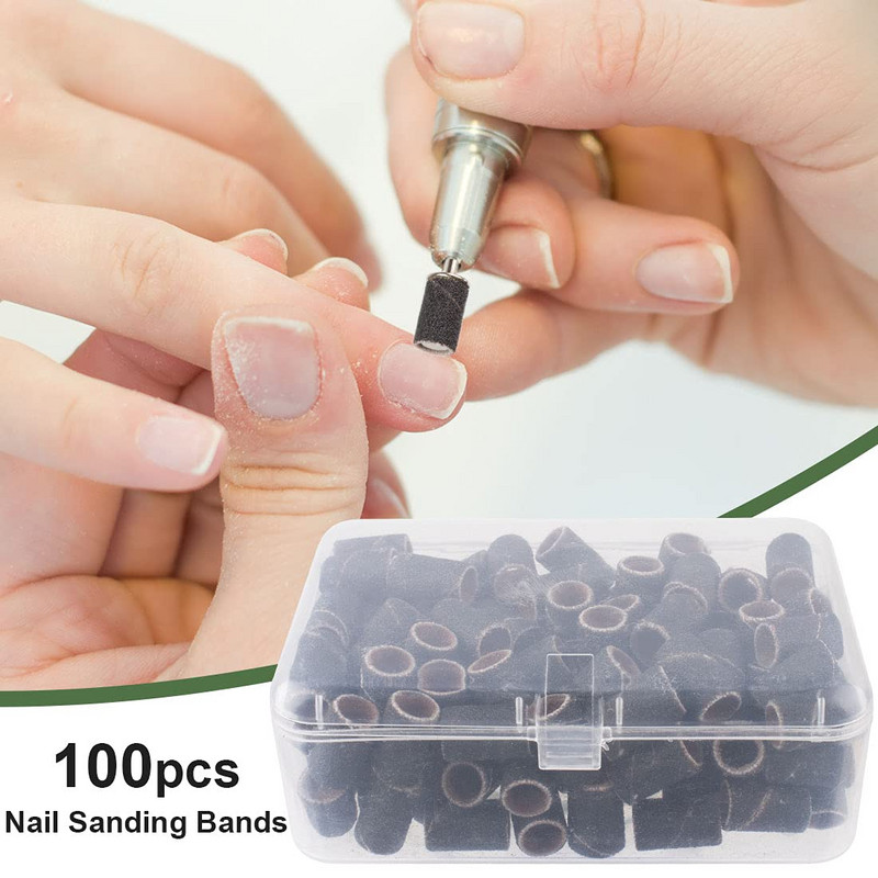 100 DB körömcsiszoló szalag 2 db 3/32"-es tüskefúró szögfúróhoz tárolódobozos körömtartozékok körömszerszámok