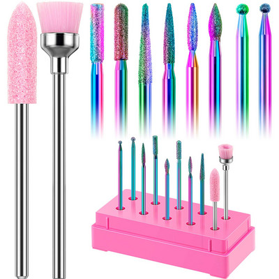 10 vienetų nagų grąžtų rinkinys deimantiniai odelių grąžtai akriliniai nagų dildės antgaliai nagų dailės įrankiai manikiūro pedikiūrui namų salone