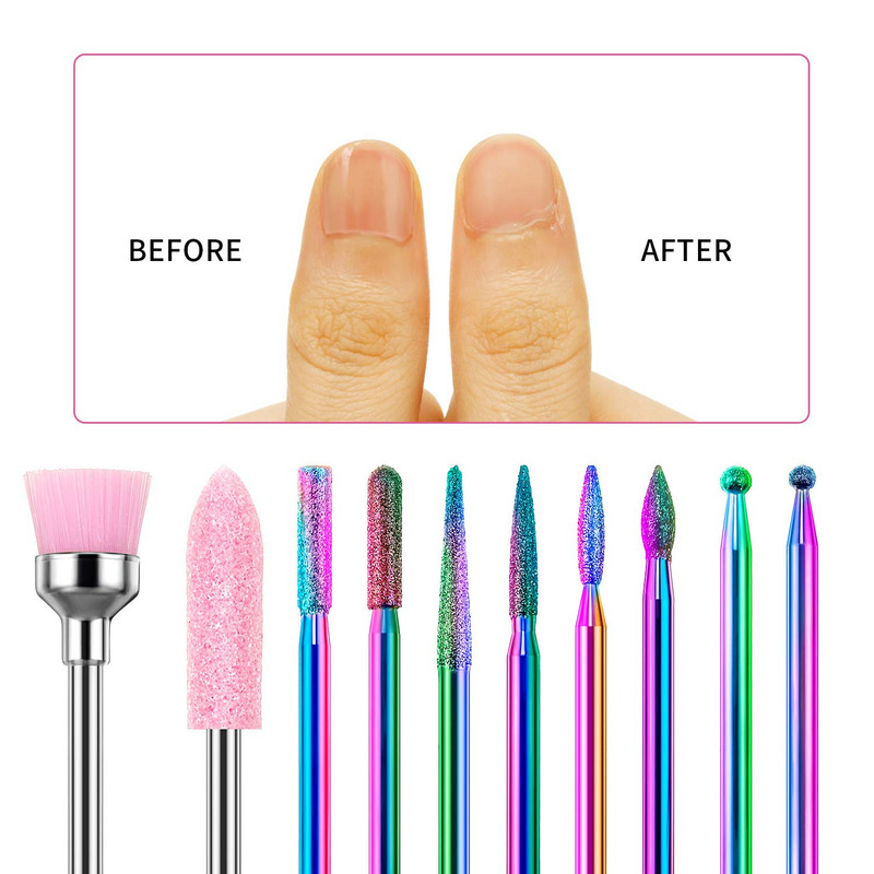 10 vienetų nagų grąžtų rinkinys deimantiniai odelių grąžtai akriliniai nagų dildės antgaliai nagų dailės įrankiai manikiūro pedikiūrui namų salone