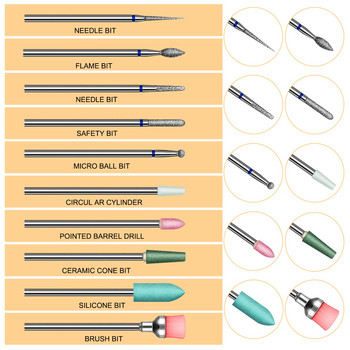 20 PC Σετ τρυπάνια νυχιών για ακρυλικά νύχια Διαμαντένιο κιτ αφαίρεσης επιδερμίδας με κουτί για μηχανή νυχιών στο κομμωτήριο νυχιών