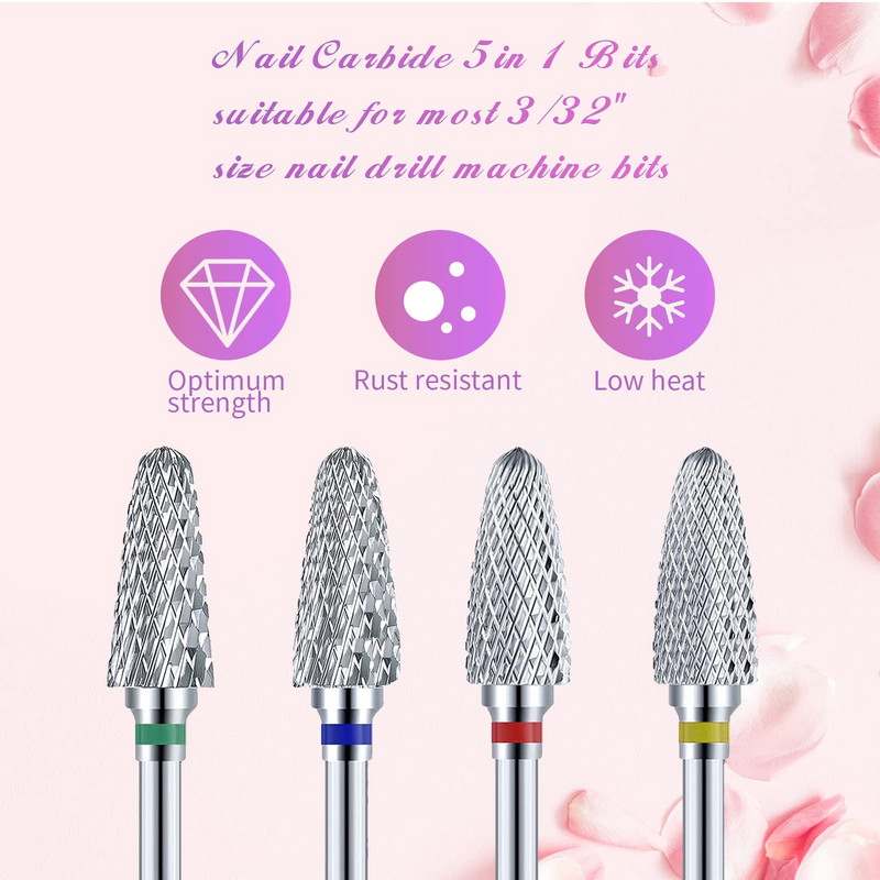 3/32 colių profesionalūs volframo nagų grąžtai, skirti akrilo nagų dailinimui karbido manikiūro pedikiūro formos pašalinimo įrankiai, namų salone