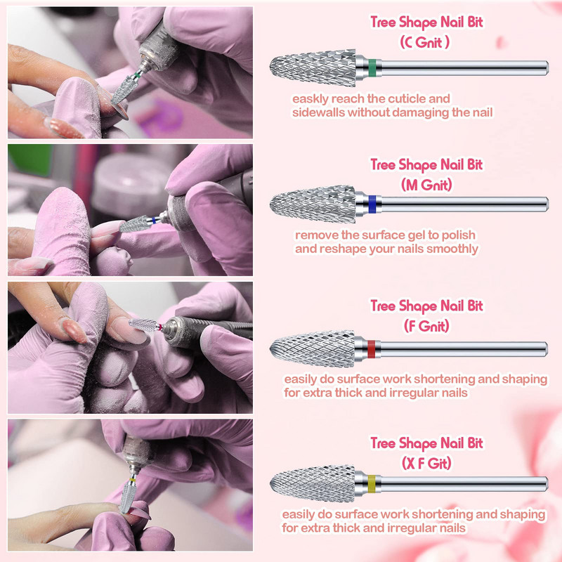 3/32 colių profesionalūs volframo nagų grąžtai, skirti akrilo nagų dailinimui karbido manikiūro pedikiūro formos pašalinimo įrankiai, namų salone