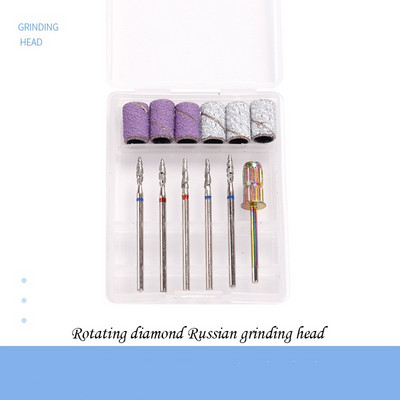 6 vnt deimantinių nagų grąžtų rinkinys su 6 vnt nagų šlifavimo juostomis įtvaro antgalio spiralės frezavimo pjaustytuvas vidutinio smulkumo nagų įrankiais