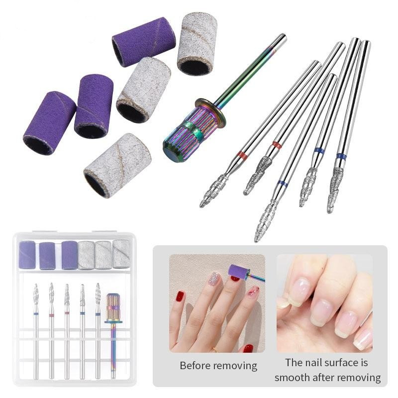 6 vnt deimantinių nagų grąžtų rinkinys su 6 vnt nagų šlifavimo juostomis įtvaro antgalio spiralės frezavimo pjaustytuvas vidutinio smulkumo nagų įrankiais