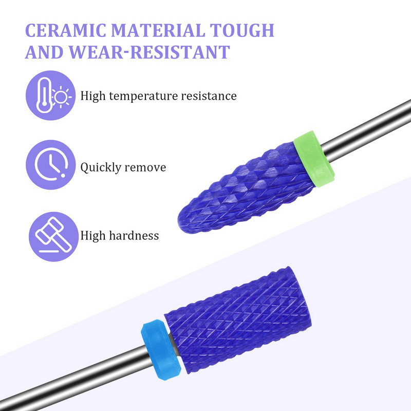 7 vnt keraminių nagų grąžtų rinkinys mėlynas, skirtas profesionaliems gręžimo nagams pašalinti gelį akrilo odelių manikiūro pedikiūras naudojimui namuose