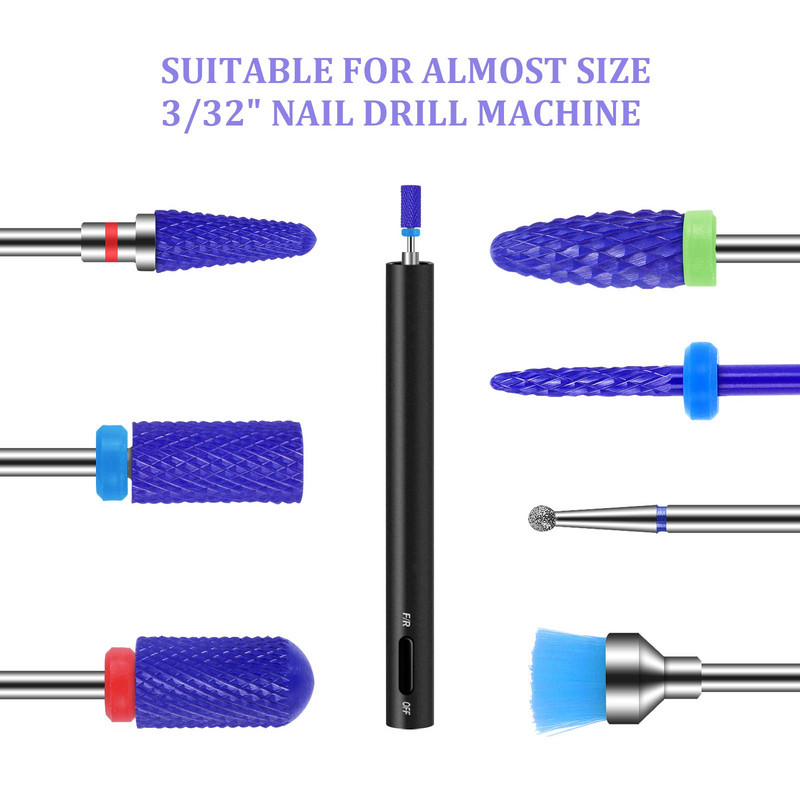 7 vnt keraminių nagų grąžtų rinkinys mėlynas, skirtas profesionaliems gręžimo nagams pašalinti gelį akrilo odelių manikiūro pedikiūras naudojimui namuose