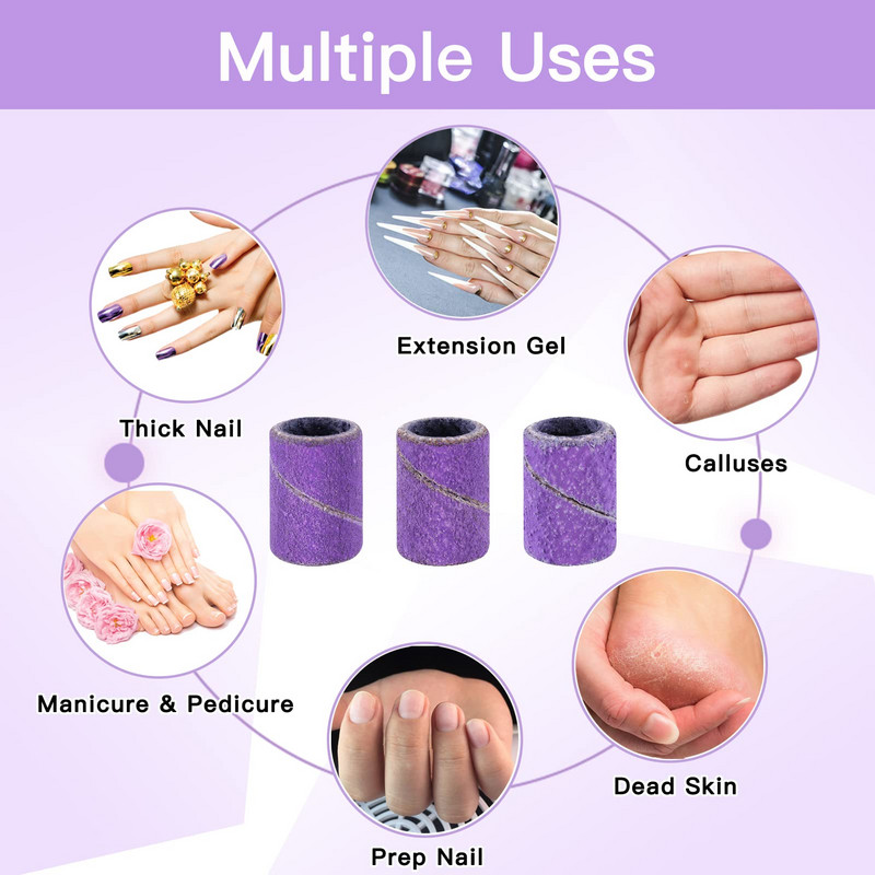 Nagų šlifavimo juostos 100 vnt Profesionalios nagų gręžimo šlifavimo juostos, Grit 80#/120#/240# Zebra Efile šlifavimo juostos