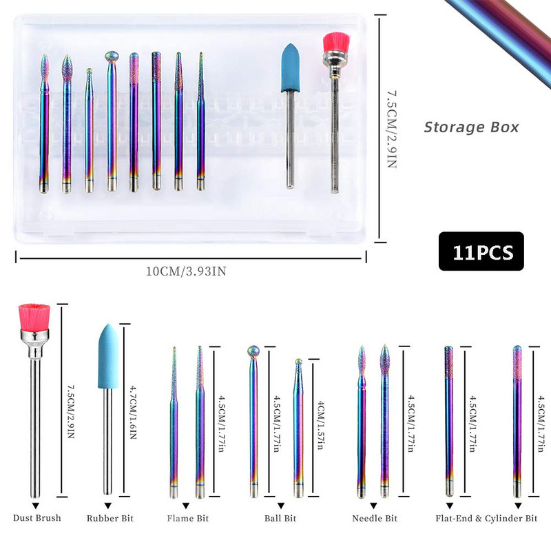 10 db-os körömfúró készlet marószerszámok manikűrhöz Rainbow Color kutikula gél lakk eltávolítása otthoni szalonhoz