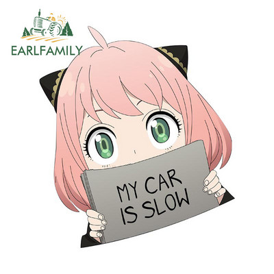 EARLFAMILY 13 cm x 11,4 cm, skirta šnipų šeimai Anya Forger Mano automobilis yra lėtas automobilis Lipdukai Anime Neperšlampami lipdukai Automobilių durų apsauga