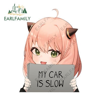 EARLFAMILY 13 cm x 11,4 cm, Spy Family Anya Forger Az én kocsim lassú Autómatricák Anime Vízálló matricák Autóajtóvédő