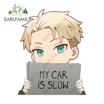 EARLFAMILY 13 cm x 11,4 cm, Spy Family Anya Forger Az én kocsim lassú Autómatricák Anime Vízálló matricák Autóajtóvédő