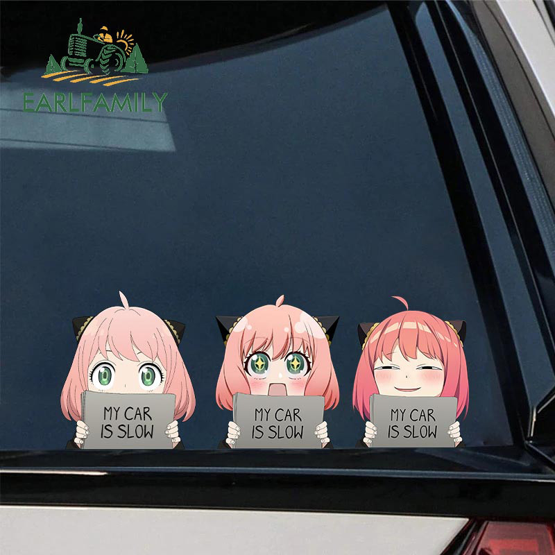 EARLFAMILY 13 cm x 11,4 cm, Spy Family Anya Forger Az én kocsim lassú Autómatricák Anime Vízálló matricák Autóajtóvédő