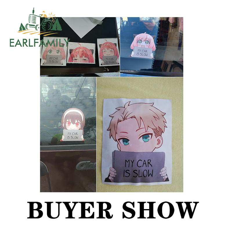 EARLFAMILY 13 cm x 11,4 cm, Spy Family Anya Forger Az én kocsim lassú Autómatricák Anime Vízálló matricák Autóajtóvédő