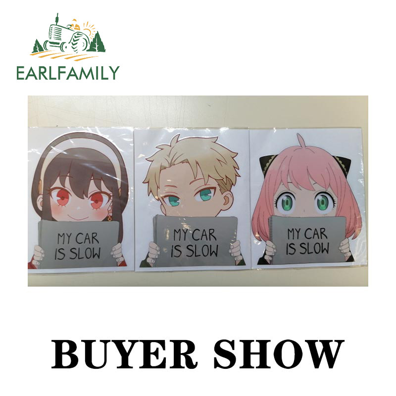 EARLFAMILY 13 cm x 11,4 cm, Spy Family Anya Forger Az én kocsim lassú Autómatricák Anime Vízálló matricák Autóajtóvédő