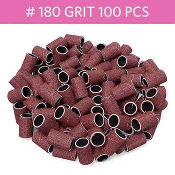 100Pcs Ταινίες λείανσης 180 Grit Επαγγελματικό μανικιούρ νυχιών Ηλεκτρική λίμα Σετ καπακιών λείανσης νυχιών με 1 τρυπάνι για νύχια