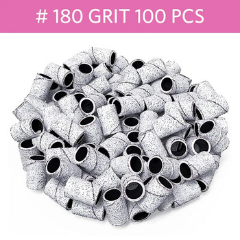 100Pcs Ταινίες λείανσης 180 Grit Επαγγελματικό μανικιούρ νυχιών Ηλεκτρική λίμα Σετ καπακιών λείανσης νυχιών με 1 τρυπάνι για νύχια