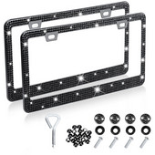 Cadrul plăcuței de înmatriculare de mașină Crystal Diamond Cadrul plăcuței de înmatriculare cu stras din oțel inoxidabil premium Decor exterior negru