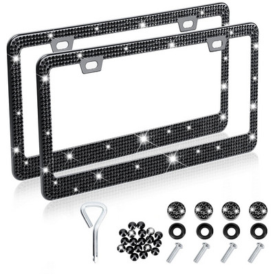 Cadrul plăcuței de înmatriculare de mașină Crystal Diamond Cadrul plăcuței de înmatriculare cu stras din oțel inoxidabil premium Decor exterior negru