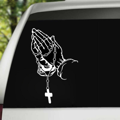 Автомобилен моден стикер Перлена броеница Бог Исус Христос Молитвен жест Автоматичен стайлинг Стъкло на прозорец Мотоциклет Декорация на винилова стикера