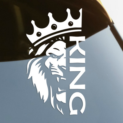Лъв с кралска корона, щанцован винилов стикер за кола, водоустойчив автомобилен декор на броня на каросерията, заден прозорец, лаптоп #S61078