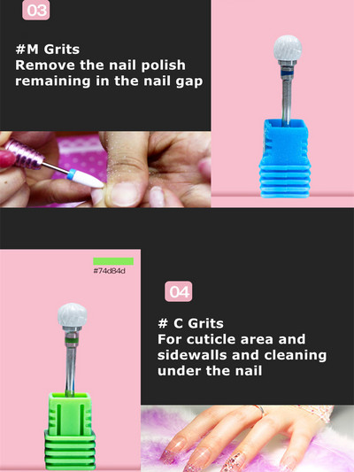 Burghie pentru unghii din ceramică, în formă de bilă, albă, cu granulație medie, pentru unghii, pentru îndepărtarea cuticulelor pentru unghii cu gel acrilic