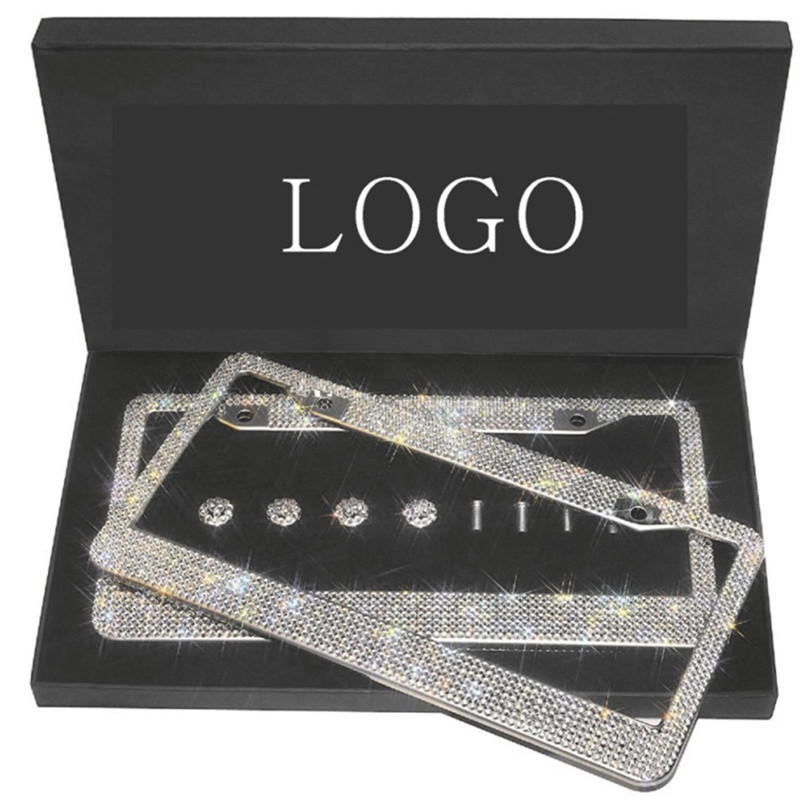 Bling Crystal autós rendszámtábla váz, női luxus, kézzel készített, rozsdamentes acél strasszból készült autó váztábla az amerikai modellhez