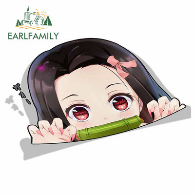 EARLFAMILY Анимационен стикер за кола за Nezuko Kamado Demon Slayer Peeker Big Head Аниме Vinyl JDM Стикери за багажник на задното предно стъкло