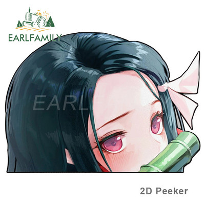 EARLFAMILY Rajzfilm autómatrica Nezuko Kamado Demon Slayer Peeker Big Head Anime vinyl JDM hátsó szélvédő csomagtartó matricákhoz