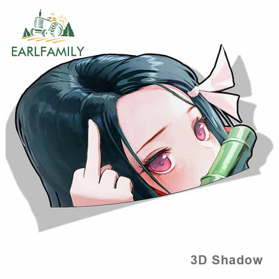 EARLFAMILY Rajzfilm autómatrica Nezuko Kamado Demon Slayer Peeker Big Head Anime vinyl JDM hátsó szélvédő csomagtartó matricákhoz