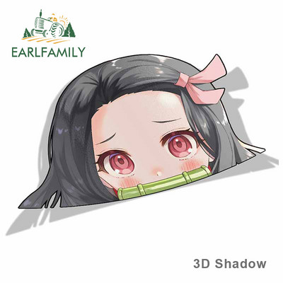 EARLFAMILY Rajzfilm autómatrica Nezuko Kamado Demon Slayer Peeker Big Head Anime vinyl JDM hátsó szélvédő csomagtartó matricákhoz