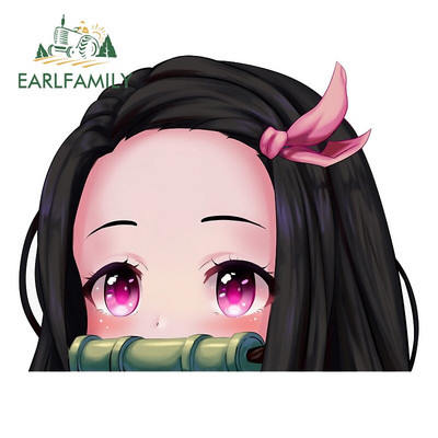 EARLFAMILY Rajzfilm autómatrica Nezuko Kamado Demon Slayer Peeker Big Head Anime vinyl JDM hátsó szélvédő csomagtartó matricákhoz