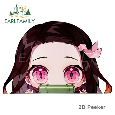 EARLFAMILY Rajzfilm autómatrica Nezuko Kamado Demon Slayer Peeker Big Head Anime vinyl JDM hátsó szélvédő csomagtartó matricákhoz