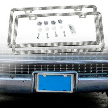 Кристална диамантена рамка за регистрационния номер на автомобила Премиум неръждаема стомана Bling Рамка за регистрационен номер с кристали Външен декор Черно бяло