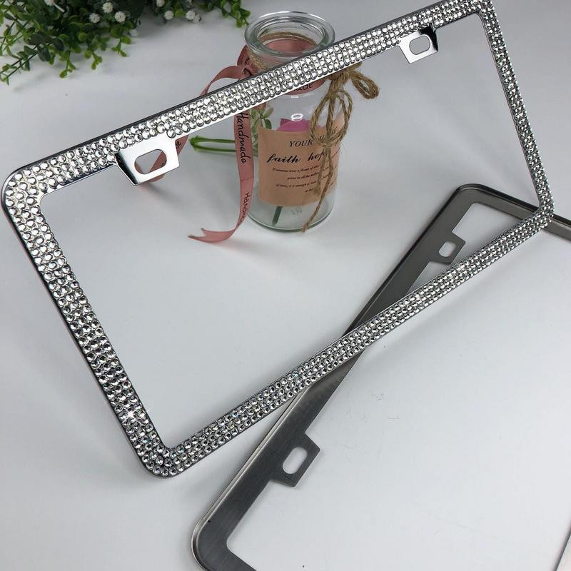 Crystal Diamond autó rendszámtábla váz Prémium rozsdamentes acél Bling strasszos rendszámtábla keret külső dekor fekete fehér