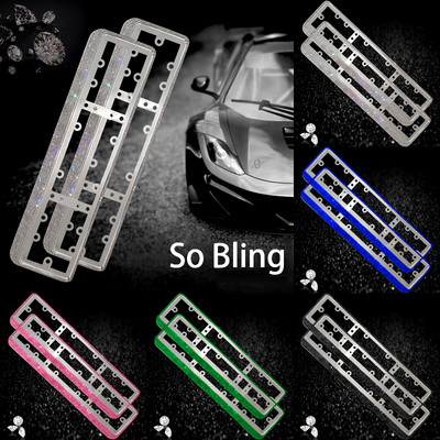 Руска лицензионна рамка Bling табела 2 бр. Ръчно изработени искрящи цветни кристали пластмасови кристални диамантени автомобилни рамки за жени 2 бр.