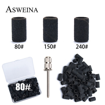 100 gab. 80# 150# 240# melnas nagu slīpēšanas vāciņu lentes nagu urbjmašīnai elektriskajam pēdu kopšanas gēla lakas noņemšanai kutikulas instrumenta piederums