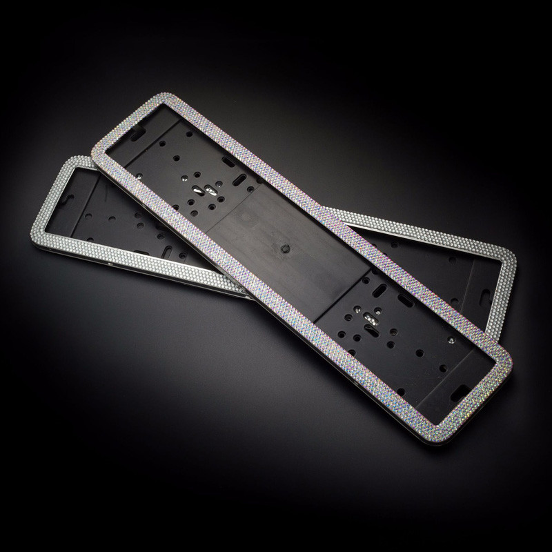 1db Bling Crystal rozsdamentes acél rendszámkeret minden EU-szabványnak megfelelő orosz strasszos autós rendszámtáblák nők számára