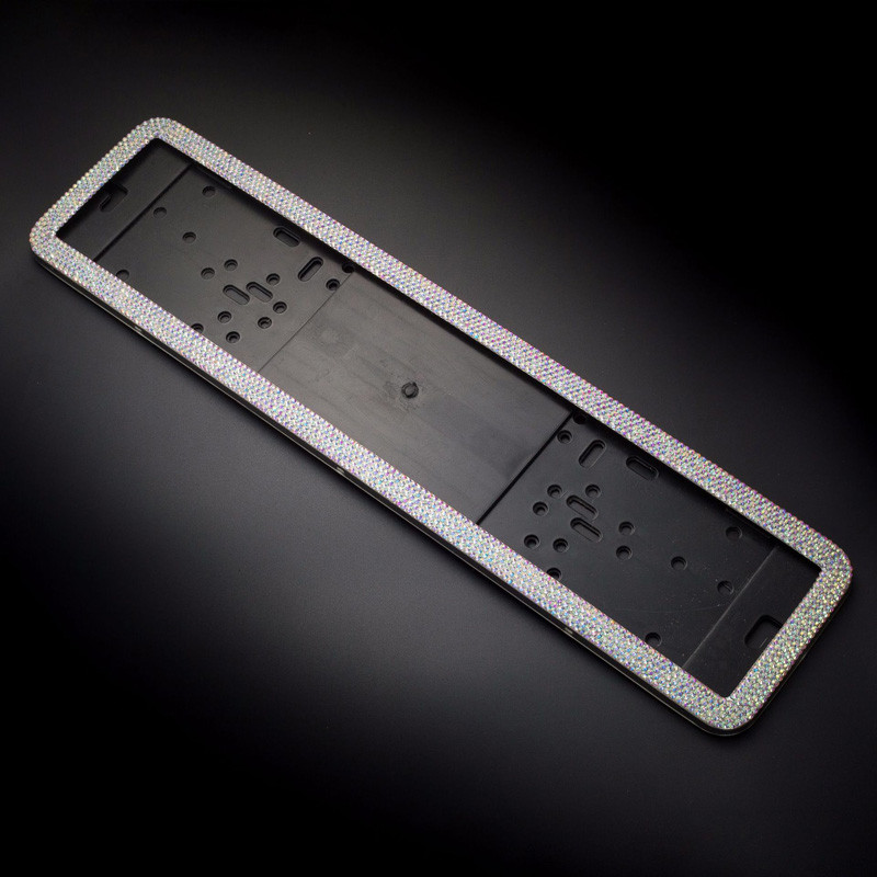 1db Bling Crystal rozsdamentes acél rendszámkeret minden EU-szabványnak megfelelő orosz strasszos autós rendszámtáblák nők számára