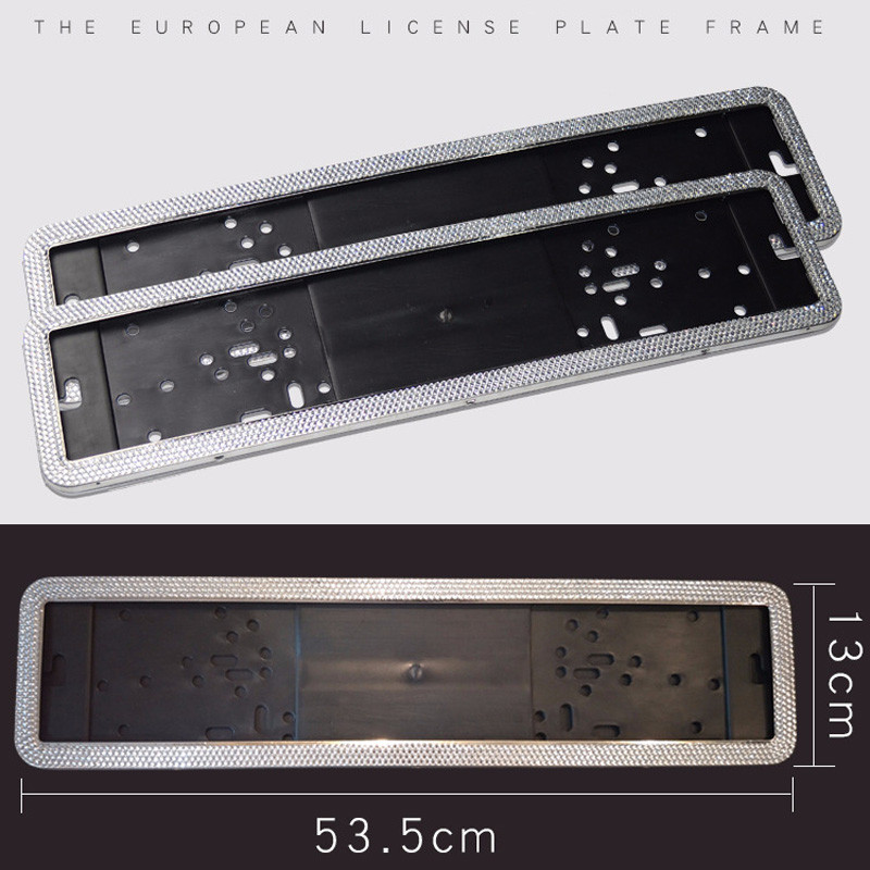 1db Bling Crystal rozsdamentes acél rendszámkeret minden EU-szabványnak megfelelő orosz strasszos autós rendszámtáblák nők számára